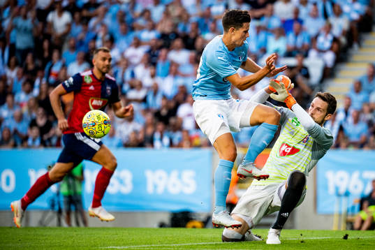 Marcus Antonsson of Malmö FF and goalkeeper Ádám