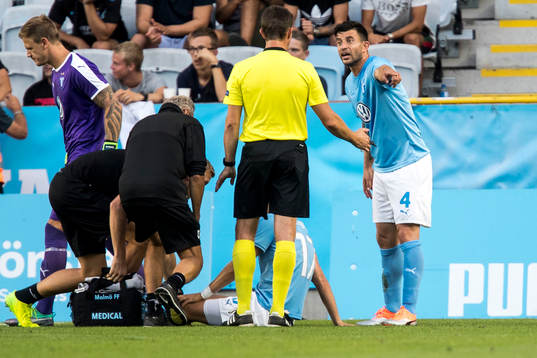 Behrang Safari of Malmö FF reacts