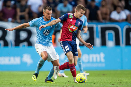 Marcus Antonsson of Malmö FF and István Kovács of Vidi