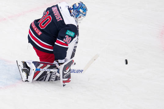 Henrik Lundqvist of Team Henke saves a penalty shot from