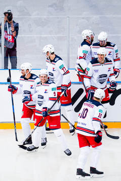 Filip Forsberg of Team Zucca celebrates a goal with his