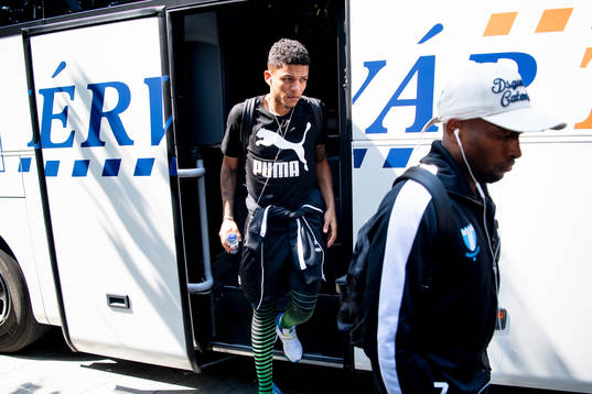 Romain Gall of Malmö FF arrives at the hotel
