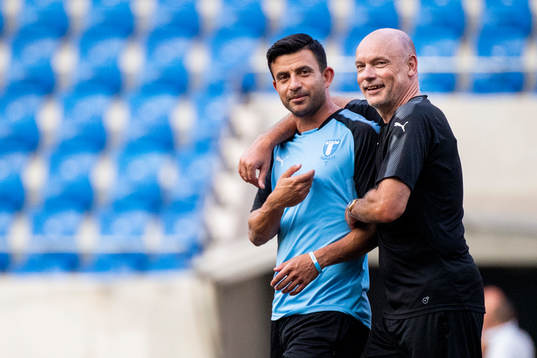 Behrang Safari and head coach Uwe Rösler of Malmö FF