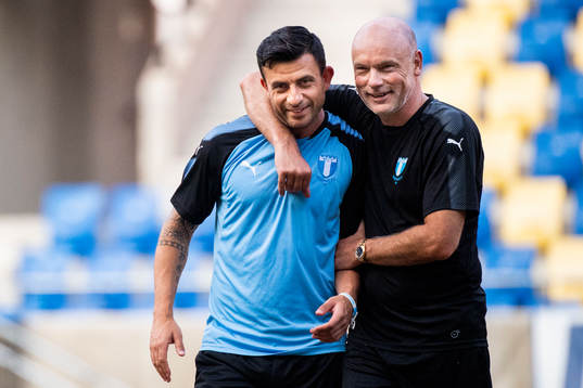 Behrang Safari and head coach Uwe Rösler of Malmö FF