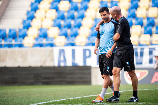 Behrang Safari and head coach Uwe Rösler of Malmö FF