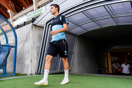 Samuel Adrian enters the pitch