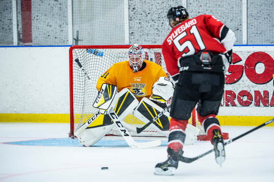 Malmö Redhawks Emil Sylvegård mot Panterns Lars Volden