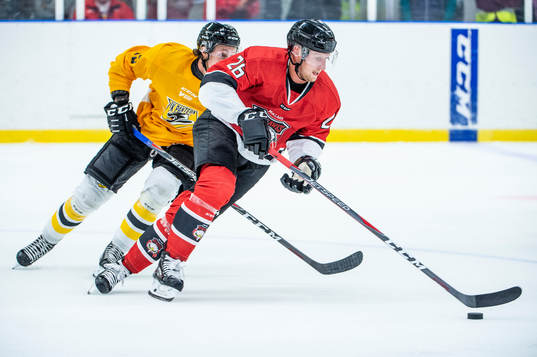 Panterns Oliver Larsen och Malmö Redhawks Axel Wemmenborn