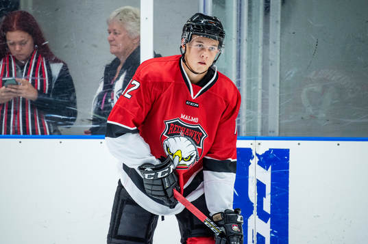 Malmö Redhawks Linus Cronholm innan träningsmatchen i