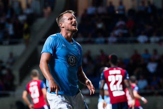 Eric Larsson of Malmö FF looks dejected