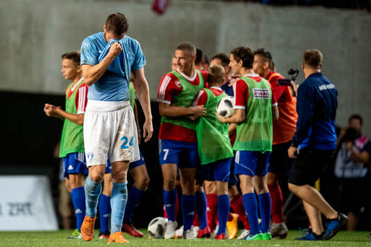 Lasse Nielsen of Malmö FF looks dejected