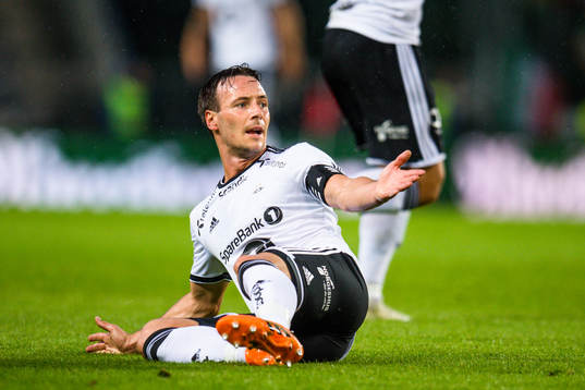 Mike Jensen of Rosenborg reacts in the Europa League
