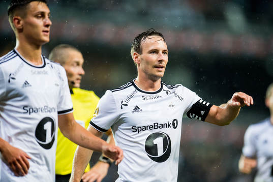 Mike Jensen of Rosenborg celebrates the 3-0 goal in the