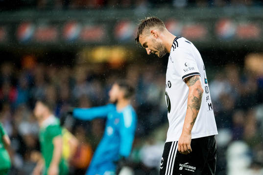 Nicklas Bendtner of Rosenborg looks dejected in the Europa