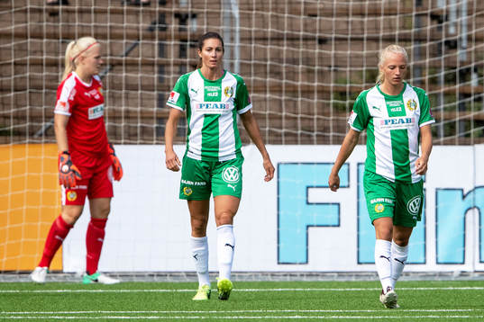Hammarbys målvakt Emma Holmgren, Madeleine Tegström och