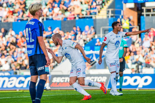 Eirik Hestad of Molde celebrates the 3-1 goal