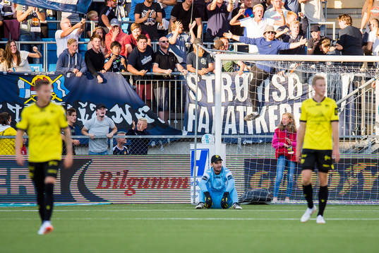 Goalkeeper Jonas Deumeland of Start looks dejected