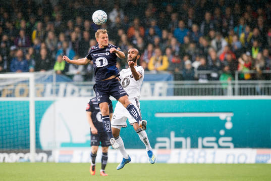 Stian Semb Aasmundsen of Kristiansund and Issam Jebali of