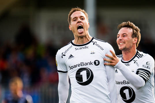 Anders Konradsen and Mike Jensen of Rosenborg celebrate the