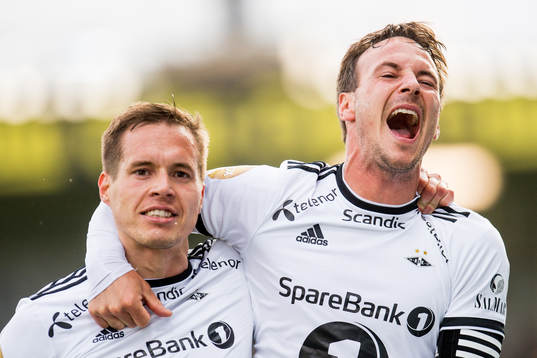 Anders Konradsen and Mike Jensen of Rosenborg celebrate