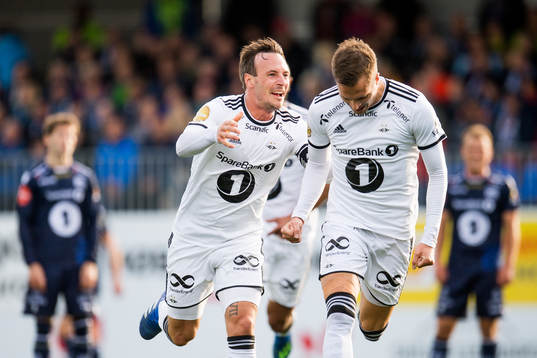 Anders Konradsen and Mike Jensen of Rosenborg celebrate