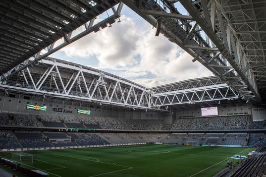 Tele2 Arena före fotbollsmatchen i Allsvenskan mellan