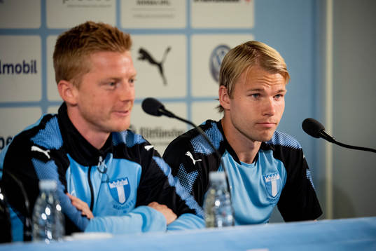 Anders Christiansen and Oscar Lewicki of Malmö FF