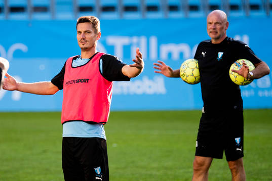 Markus Rosenberg and head coach Uwe Rösler of Malmö FF