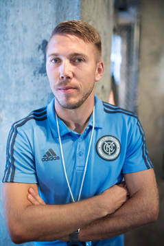 Anton Tinnerholm poses for a portrait at a press event with