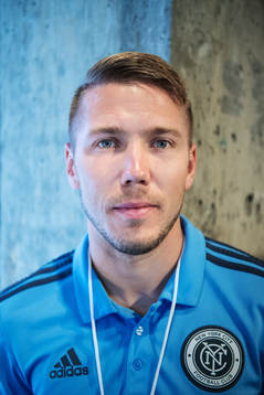 Anton Tinnerholm poses for a portrait at a press event with