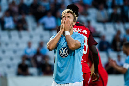 Rasmus Bengtsson of Malmö FF looks dejected