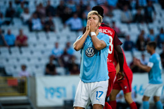 Rasmus Bengtsson of Malmö FF looks dejected