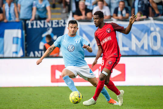Behrang Safari of Malmö FF and Frank Ogochukwu of
