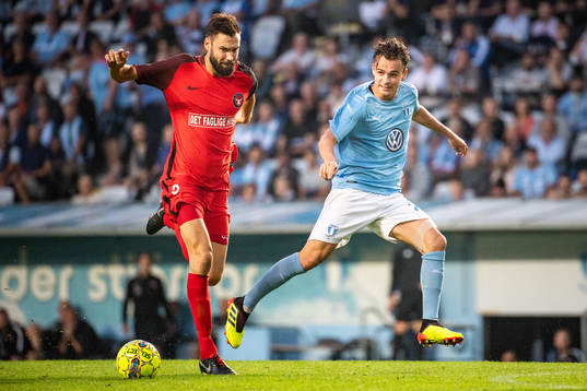 Tim Sparv of Midtjylland and Andreas Vindheim of Malmö FF