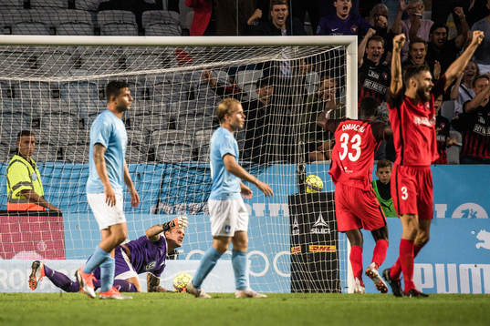 goalkeeper Johan Dahlin of Malmö FF looks dejected