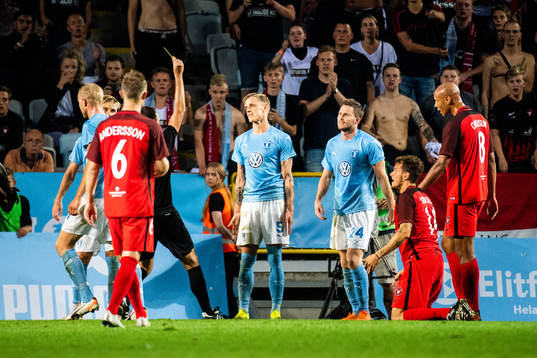 Sören Rieks of Malmö FF receives a warning