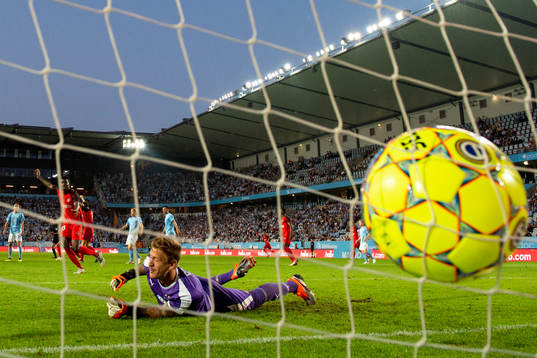 Goalkeeper Johan Dahlin looks dejected