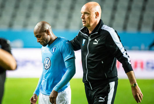 Fouad Bachirou and head coach Uwe Rösler of Malmö FF