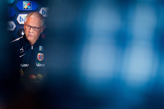 Lars Lagerbäck, head coach of Norway, presents the team