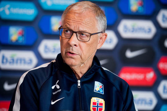 Lars Lagerbäck, head coach of Norway, presents the team