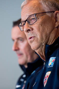 Lars Lagerbäck, head coach of Norway, presents the team