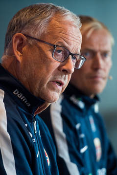 Lars Lagerbäck, head coach of Norway, presents the team