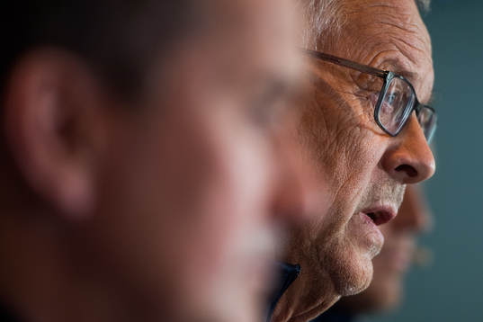 Lars Lagerbäck, head coach of Norway, presents the team