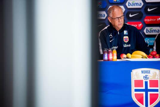 Lars Lagerbäck, head coach of Norway, presents the team
