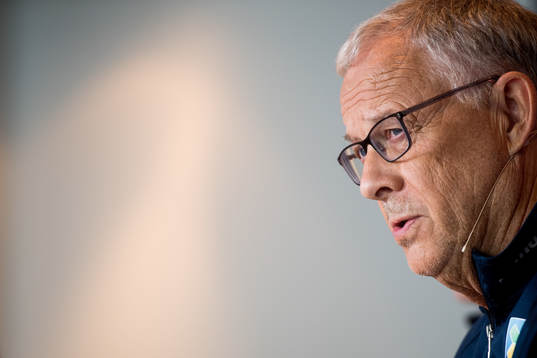 Lars Lagerbäck, head coach of Norway, presents the team
