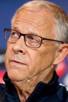 Lars Lagerbäck, head coach of Norway, presents the team