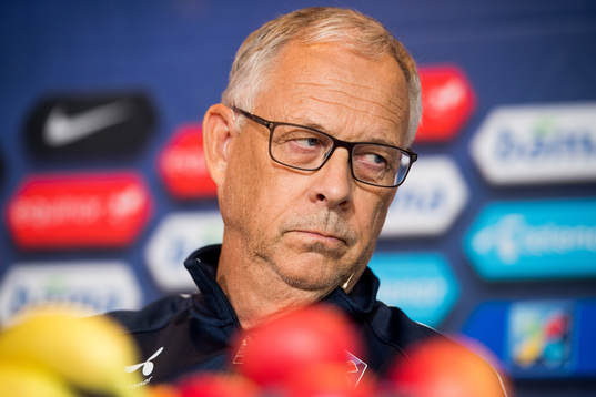 Lars Lagerbäck, head coach of Norway, presents the team