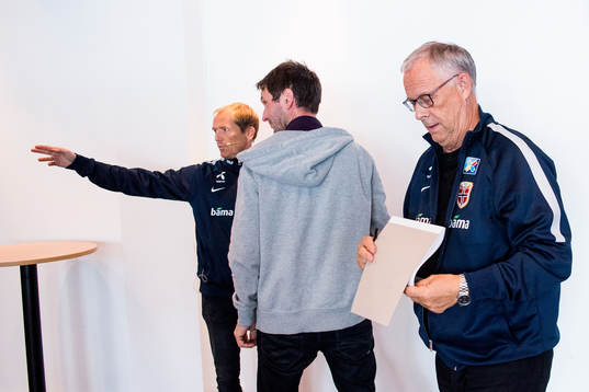 Lars Lagerbäck, head coach of Norway, presents the team