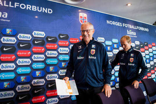 Lars Lagerbäck, head coach of Norway, presents the team