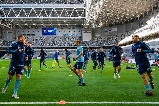Djurgårdens spelare värmer upp